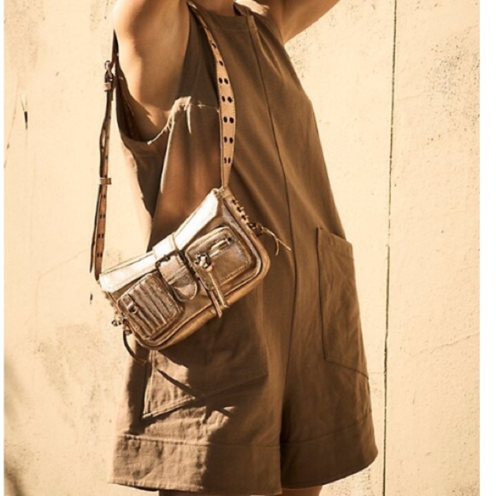 NWT free people leather Stylish Gold shoulder bag Crossbody Bag,adjustable strap